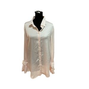 Banana Republic Dillon Shirt Womens Large Pink Satin Tie Cuff Button Down Blouse